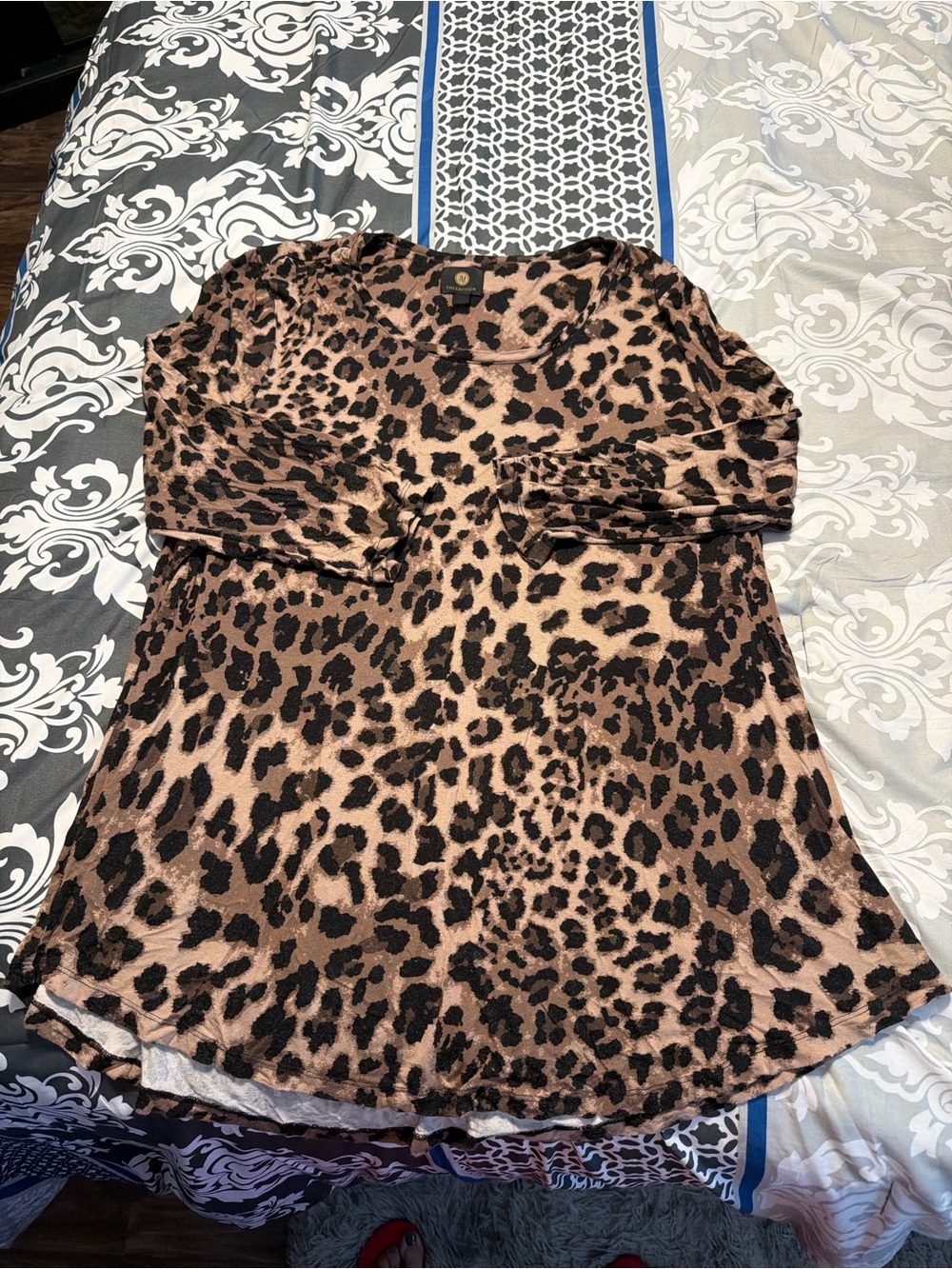 Leopard Print 3/4 Sleeve Top - Brown